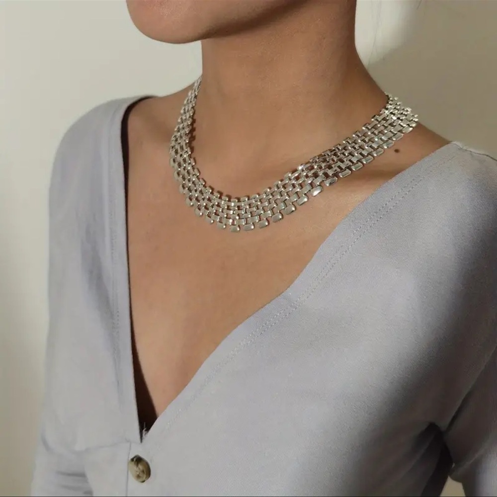 Exaggerated Hollow Chain Necklace Punk Hip-hop Style Silver Color Necklace - Picture 3 of 8